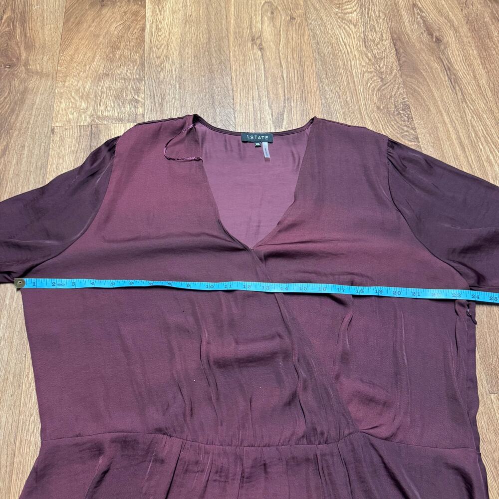 1.State Wine Red Womens Drop Waist Surplice Faux Wrap Blouse Top Size XXL 2XL - Picture 8 of 9